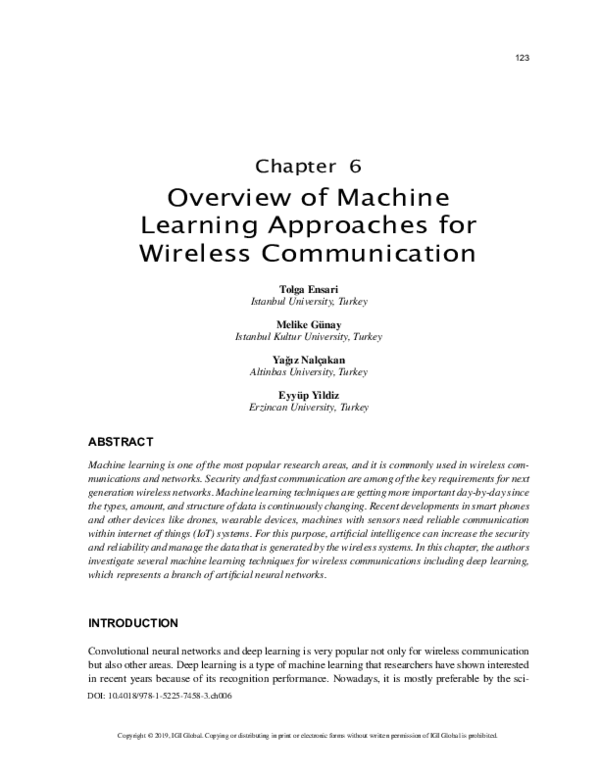 (PDF) Overview of Machine Learning Approaches for Wireless Communication