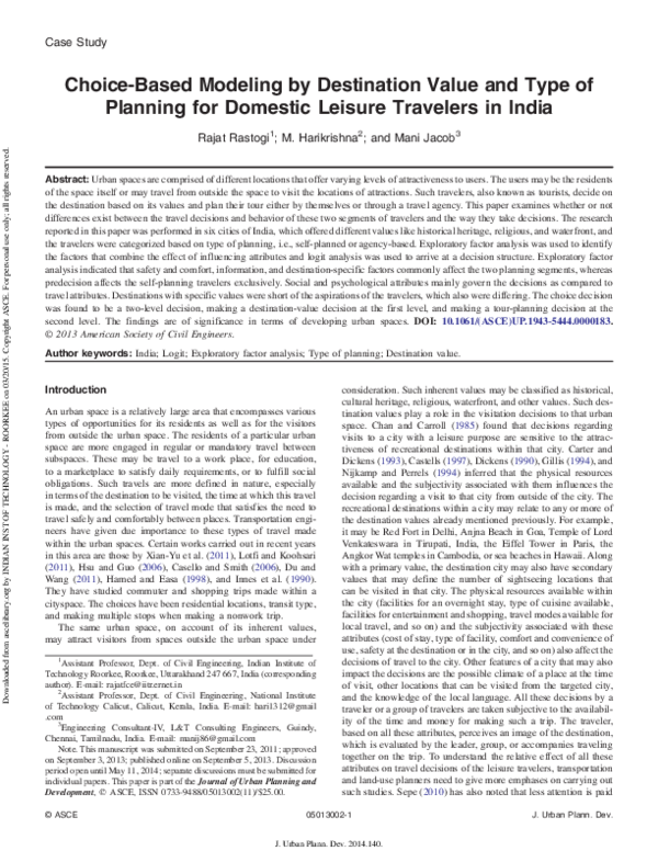 (PDF) Choice-Based Modeling by Destination Value and Type of Planning ...