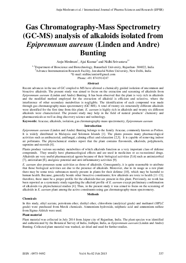 (PDF) Gas Chromatography-Mass Spectrometry (GC-MS) analysis of ...
