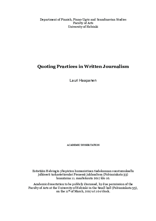 (PDF) Quoting Practices in Written Journalism