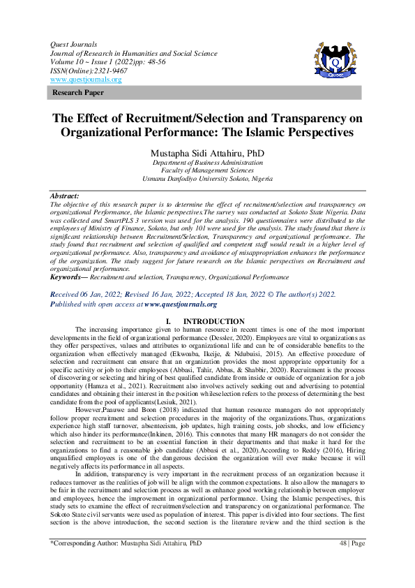 (PDF) The Effect of Recruitment/Selection and Transparency on ...