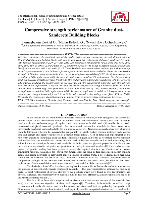 (PDF) Compressive strength performance of Granite dust-Sandcrete ...