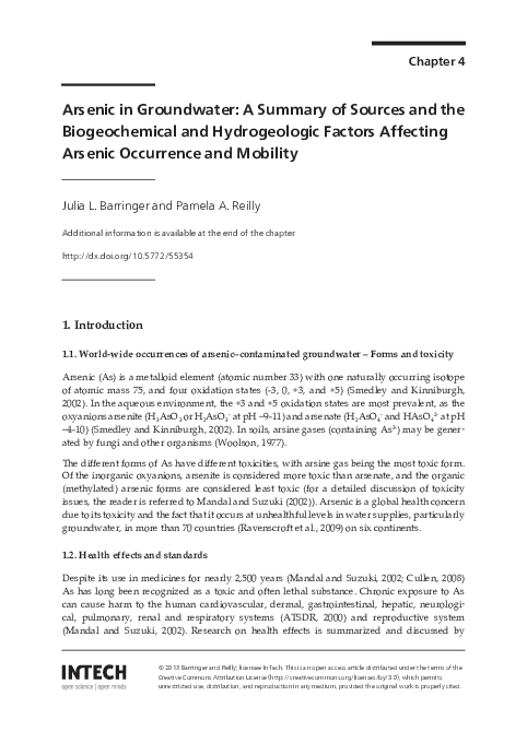 (PDF) Arsenic in Groundwater: A Summary of Sources and the ...