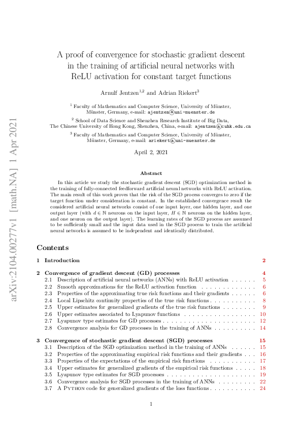 (PDF) A proof of convergence for stochastic gradient descent in the ...