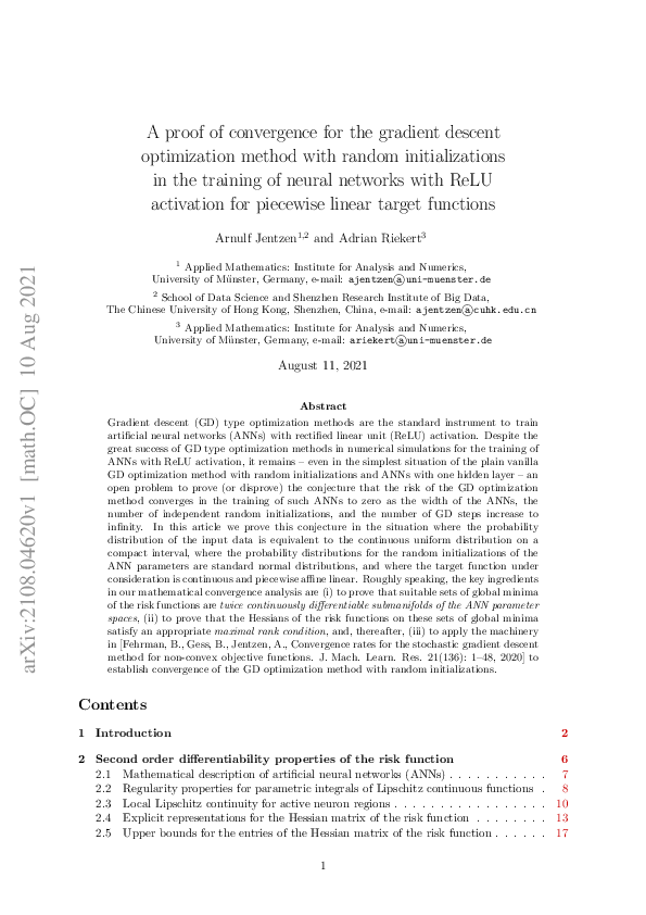 (PDF) A proof of convergence for the gradient descent optimization ...