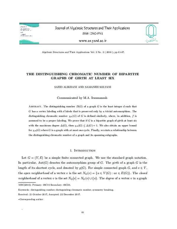 (PDF) The distinguishing chromatic number of bipartite graphs of girth ...