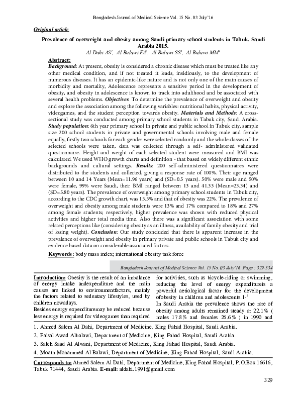 (PDF) Prevalence of overweight and obesity among Saudi primary school ...