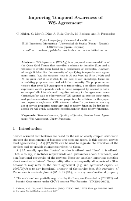 (PDF) Improving temporal-awareness of WS-agreement