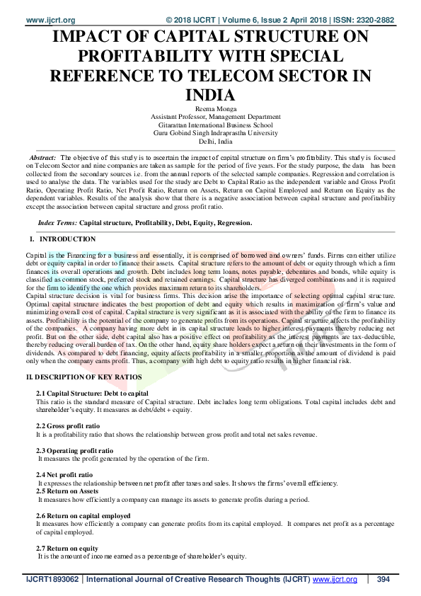 (PDF) Impact of Capital Structure on Profitability with Special ...