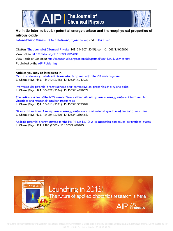 (PDF) Ab initio intermolecular potential energy surface and ...