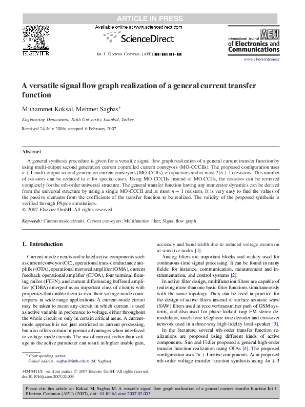 (PDF) A versatile signal flow graph realization of a general current