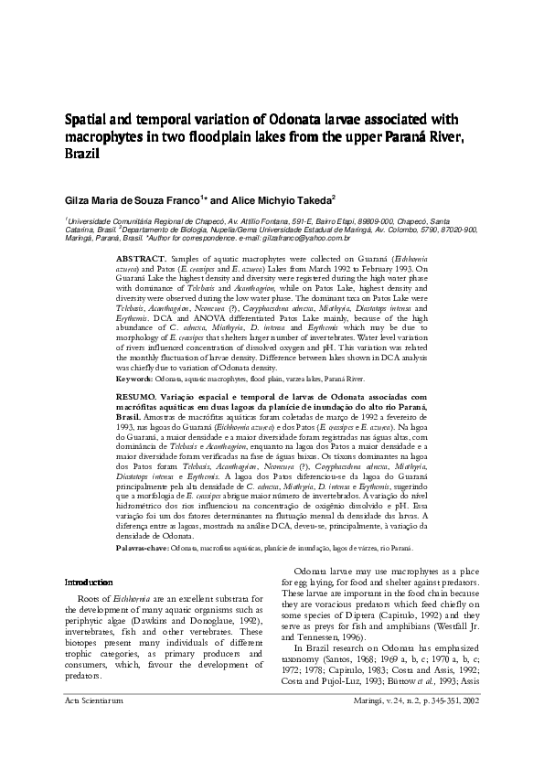 (PDF) Spatial and temporal variation of Odonata larvae associated with ...