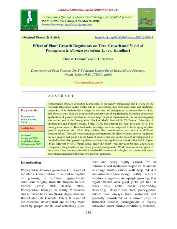 (PDF) Effect of Plant Growth Regulators on Tree Growth and Yield of ...