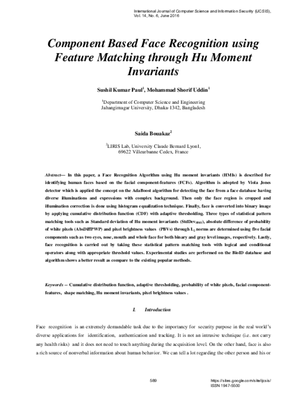 (PDF) Component Based Face Recognition using Feature Matching through ...