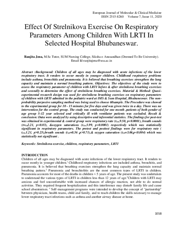 (PDF) Effect Of Strelnikova Exercise On Respiratory Parameters Among ...