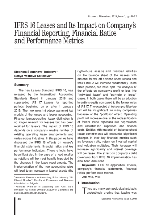 (PDF) IFRS 16 Leases and Its Impact on Company’s Financial Reporting ...