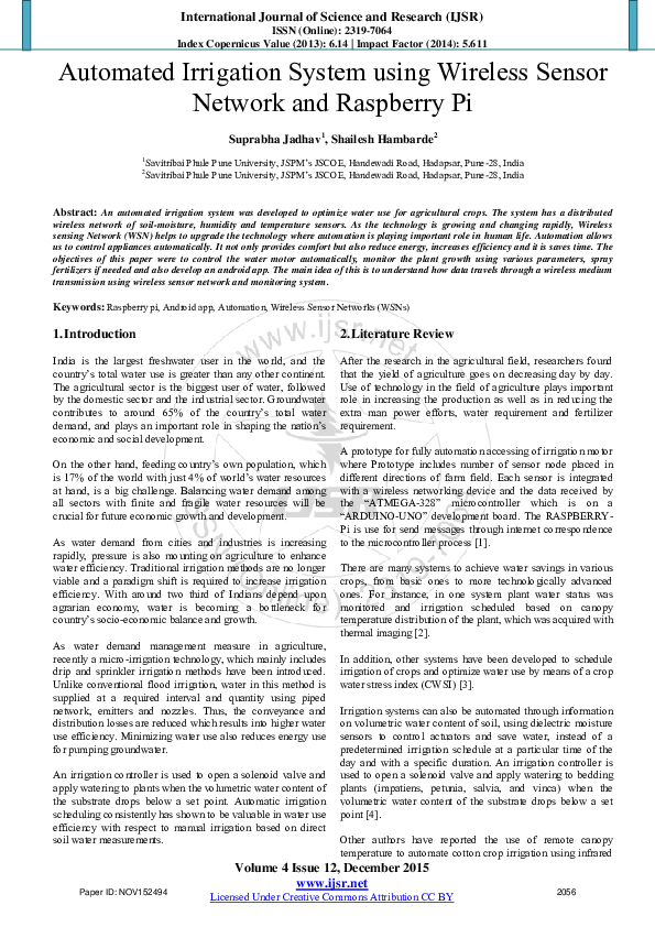 (PDF) Automated Irrigation System Using Wireless Sensor Networks and ...