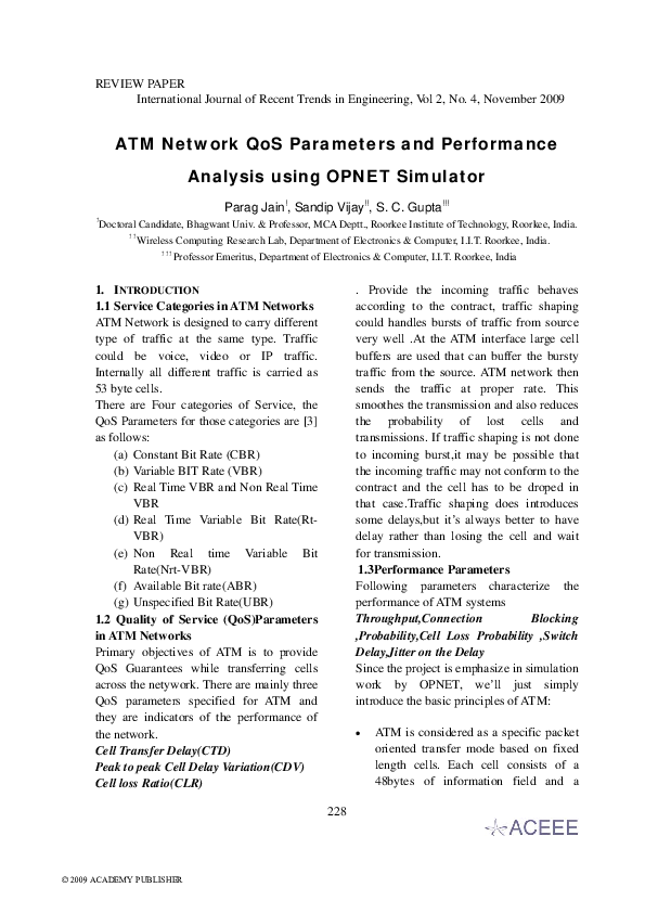 (PDF) ATM Network QoS Parameters and Performance Analysis using OPNET ...