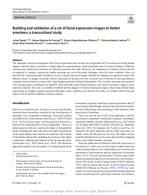 (PDF) Building and validation of a set of facial expression images to ...