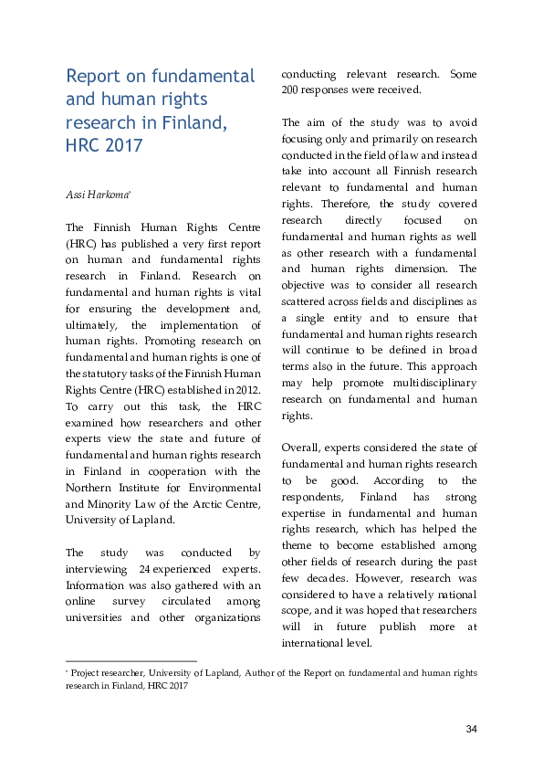 (PDF) Report on fundamental and human rights research in Finland, HRC 2017