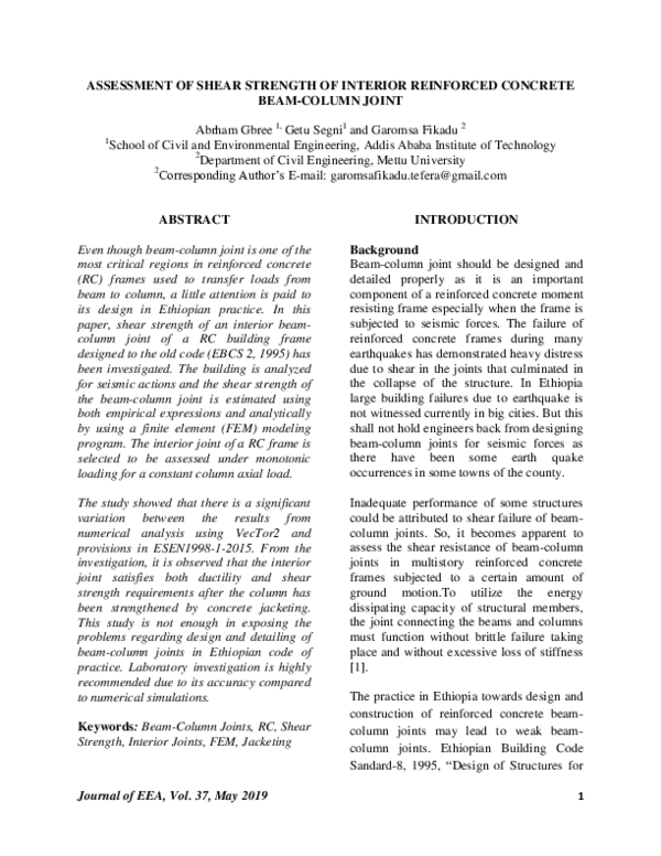 Pdf Assessment Of Shear Strength Of Interior Reinforced Concrete Beam