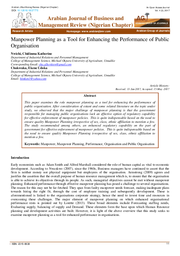 (PDF) Manpower Planning as a Tool for Enhancing the Performance of ...