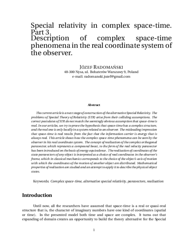 (PDF) Special Relativity in Complex Space-Time. Part 3. Description of ...