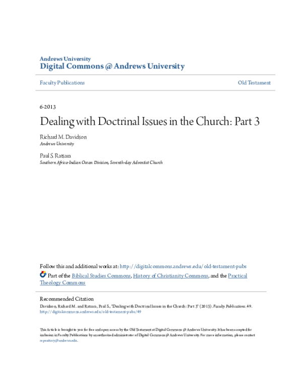 (PDF) Dealing with Doctrinal Issues in the Church: Part 1