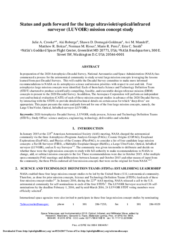(PDF) Status and path forward for the large ultraviolet/optical ...