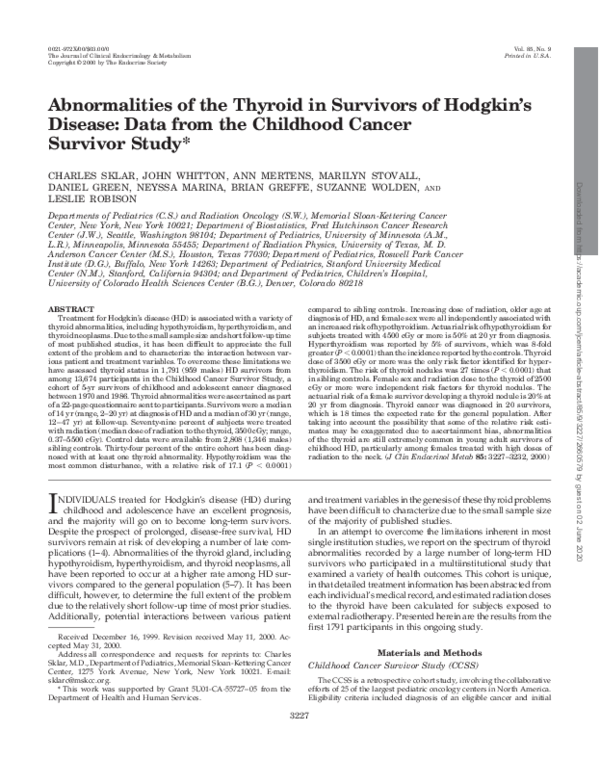 (PDF) Abnormalities of the Thyroid in Survivors of Hodgkin’s Disease ...