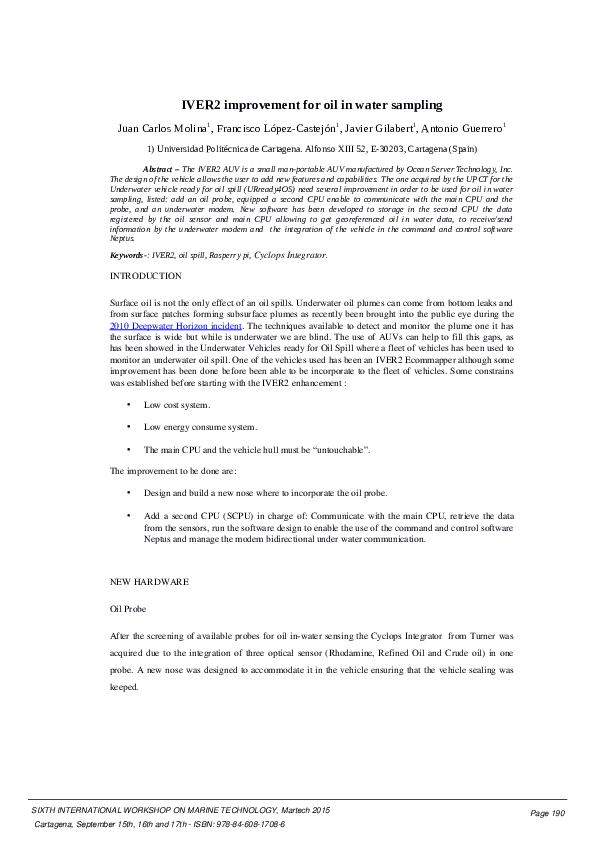 (PDF) IVER2 improvement for oil in-water sampling