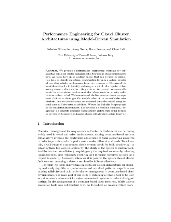 (PDF) Performance Engineering for Cloud Cluster Architectures using ...