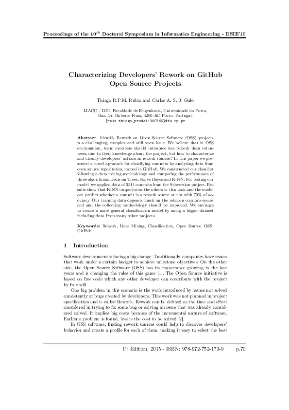 (PDF) Characterizing Developers' Rework on GitHub Open Source Projects