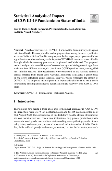 (PDF) Statistical Analysis of Impact of COVID-19 Pandemic on States of ...