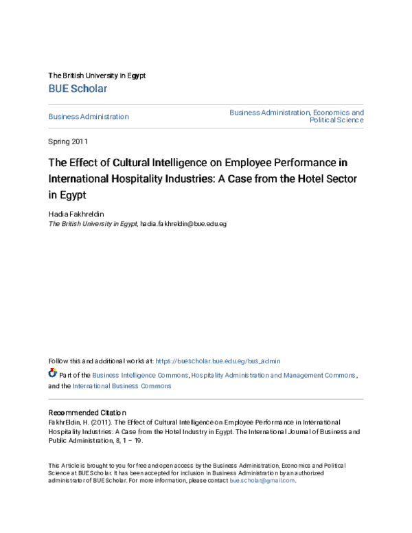 (PDF) The Effect of Cultural Intelligence on Employee Performance in ...