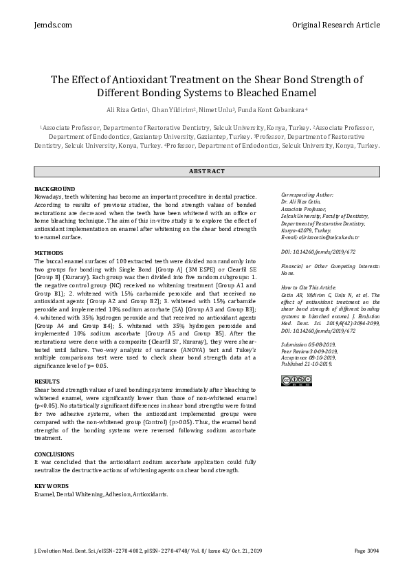 (PDF) The Effect of Antioxidant Treatment on the Shear Bond Strength of ...