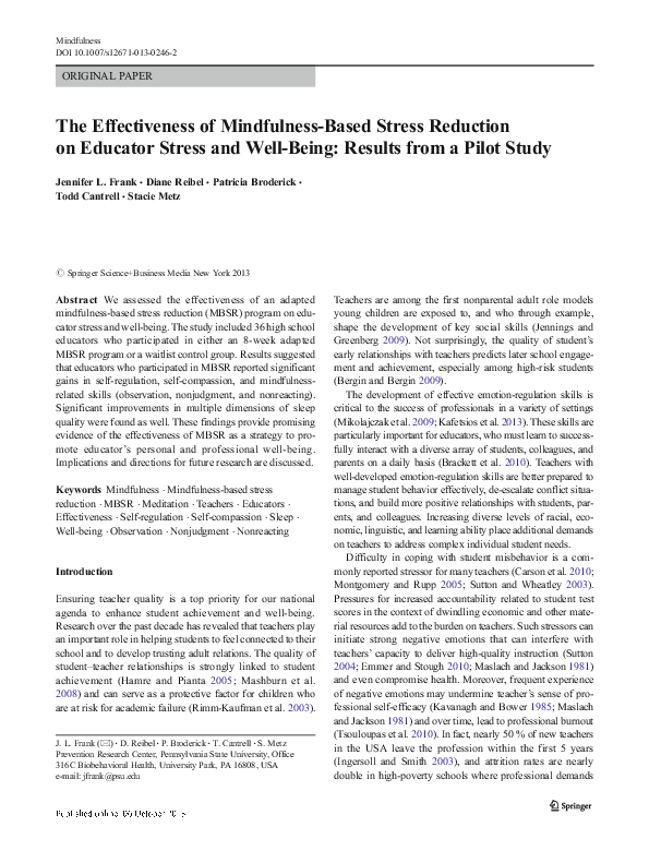 (PDF) The Effectiveness of Mindfulness-Based Stress Reduction on ...