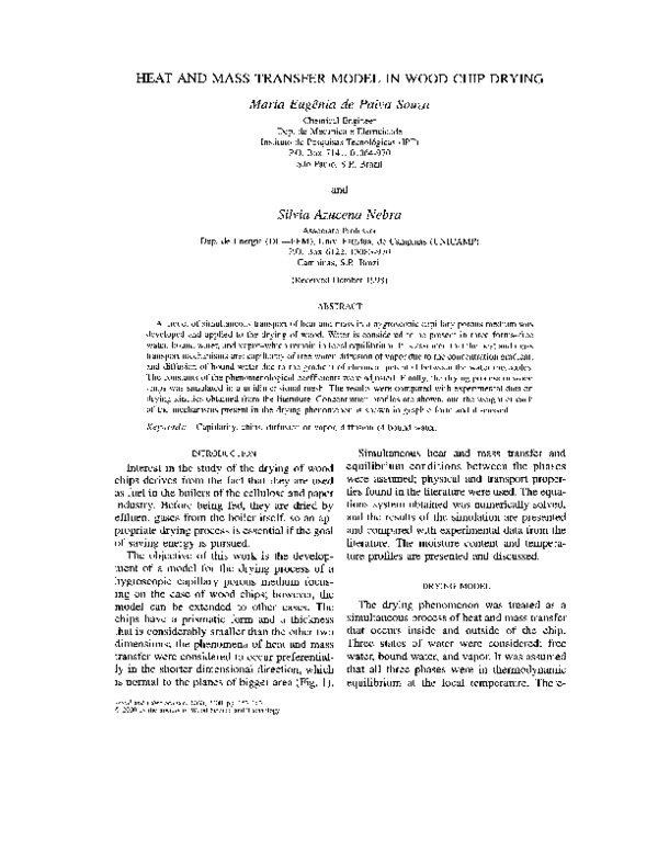 (PDF) Heat and mass transfer model in wood chip drying