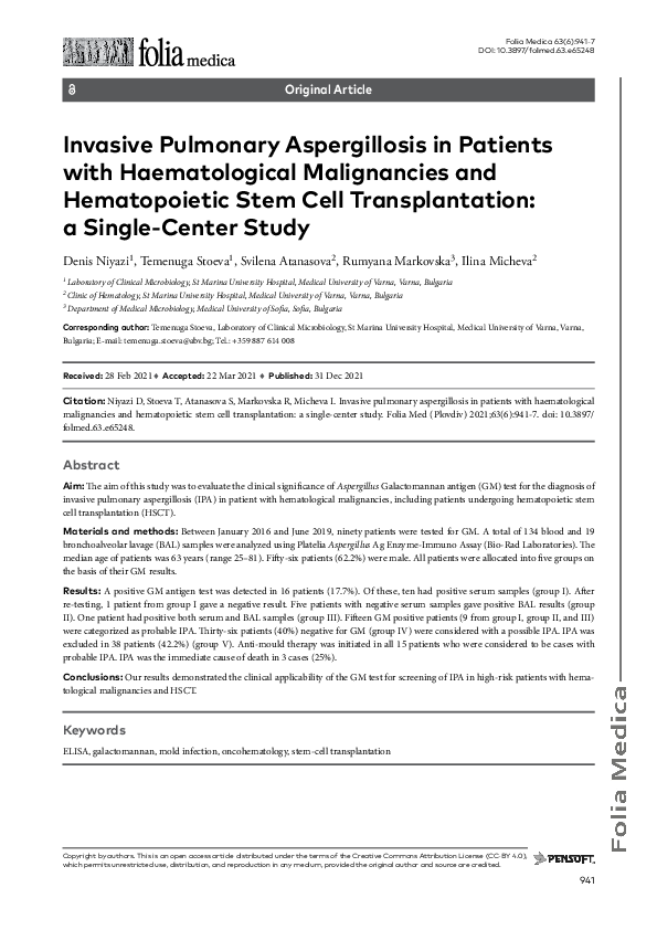 (PDF) Invasive Pulmonary Aspergillosis in Patients with Haematological ...