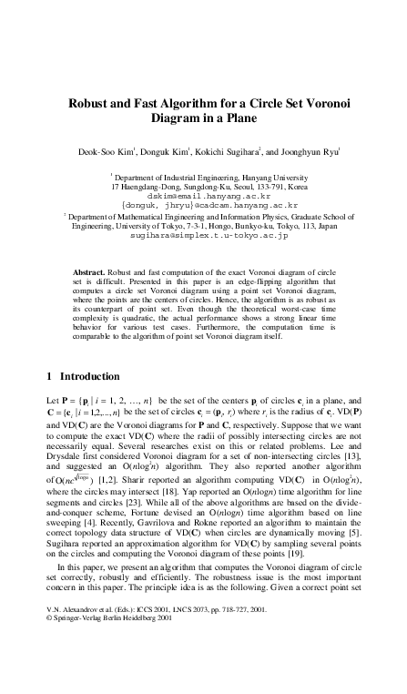 (PDF) Robust and Fast Algorithm for a Circle Set Voronoi Diagram in a Plane