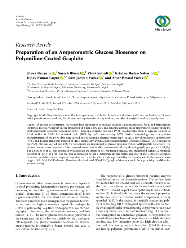 (PDF) Preparation of an Amperometric Glucose Biosensor on Polyaniline ...