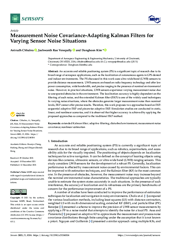 (PDF) Measurement Noise Covariance-Adapting Kalman Filters for Varying ...
