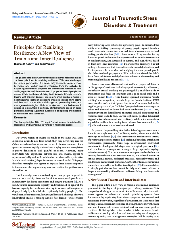 (PDF) Principles for Realizing Resilience: A New View of Trauma and ...