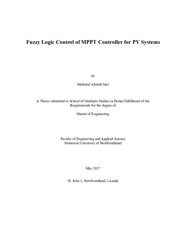 (PDF) Fuzzy logic control of MPPT controller for PV systems