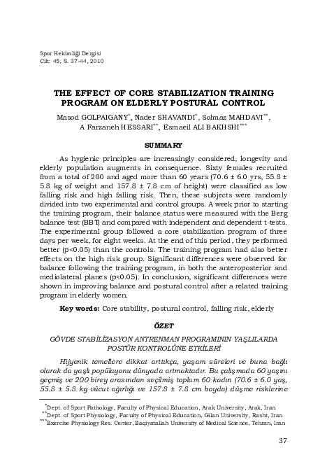 (PDF) The Effect of Core Stabilization Training Program on Elderly ...