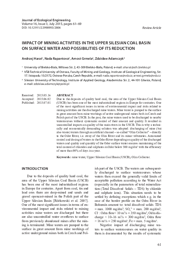Impact of Mining Activities in the Upper Silesian Coal Basin on Surface Water and Possibilities of Its Reduction