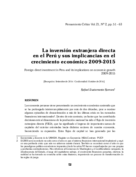 (PDF) La inversión extranjera directa en el Perú y sus implicancias en ...
