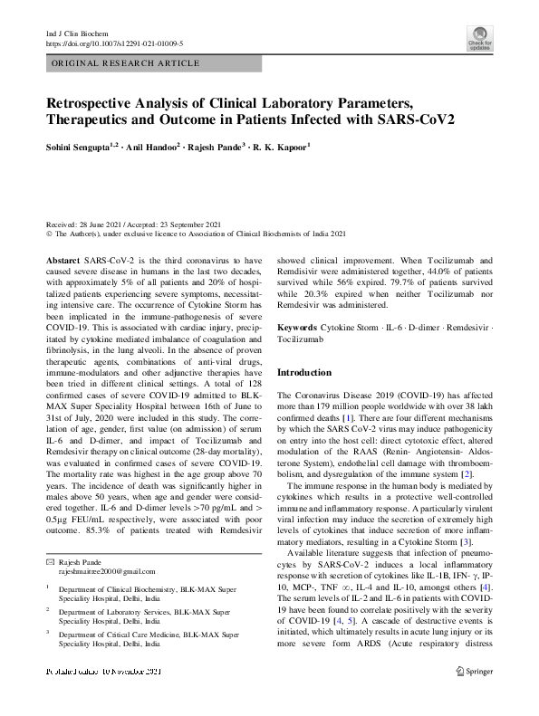(PDF) Retrospective Analysis of Clinical Laboratory Parameters ...