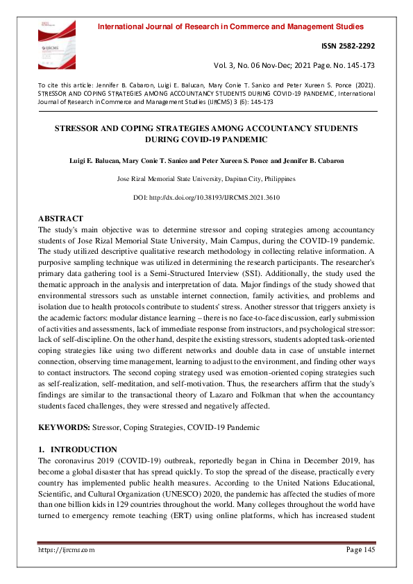 (PDF) Stressor and Coping Strategies Among Accountancy Students During ...
