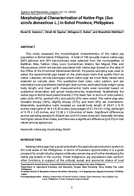 (PDF) Morphological Characterization of Native Pigs (Sus scrofa ...